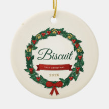 Pet's First Christmas Personalized Wreath Ornament