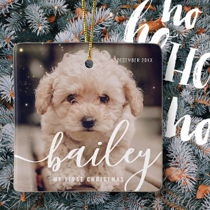 Pet's First Christmas Simple Modern Photo Year Ceramic Ornament