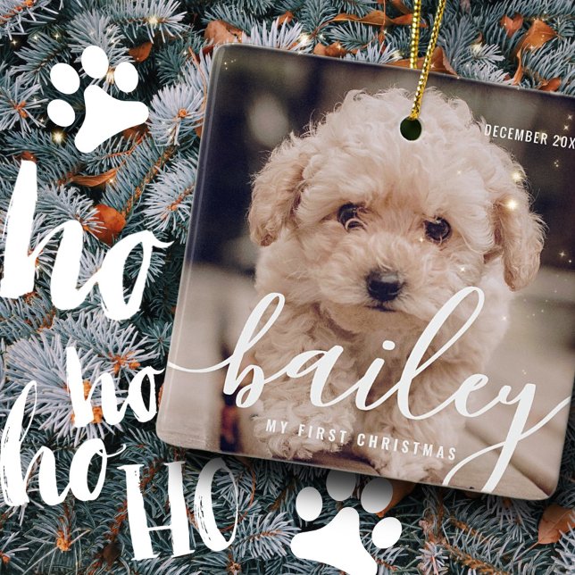 Pet's First Christmas Simple Modern Photo Year Ceramic Ornament (Creator Uploaded)