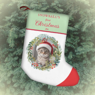 Pet's First Christmas Watercolor Wreath Small Christmas Stocking