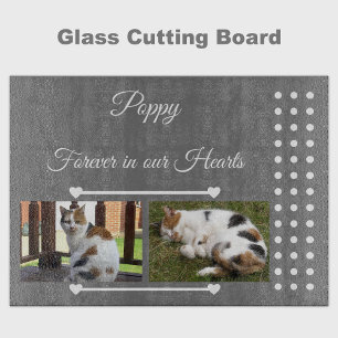 Pets Forever grey and white photo glass Cutting Board
