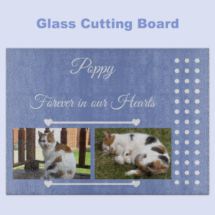 Pets Forever purple and white photo glass Cutting Board