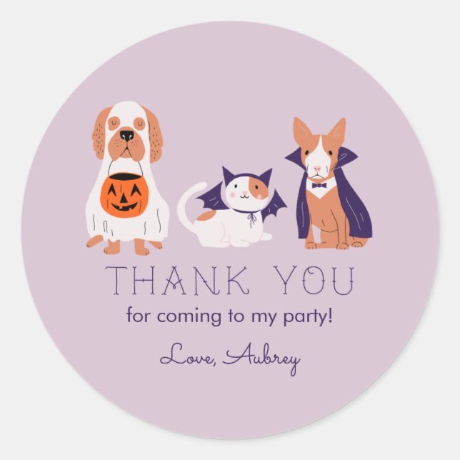 Pets in Costume Halloween Theme Birthday Party Classic Round Sticker (Front)