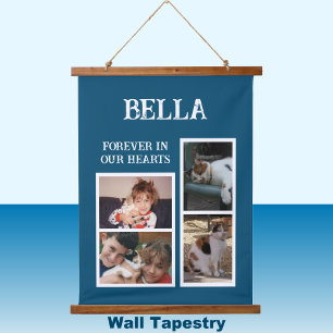Pets memorial 4 photo forever blue white hanging tapestry