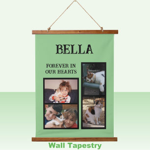 Pets memorial 4 photo forever green black hanging tapestry