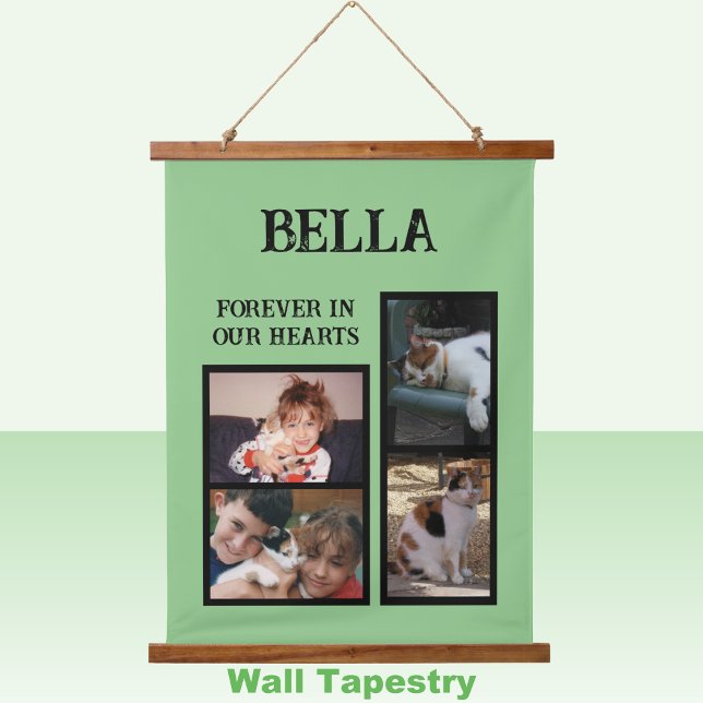 Pets memorial 4 photo forever green black hanging tapestry (Creator Uploaded)