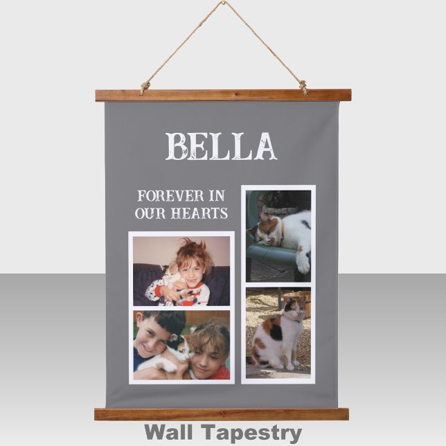 Pets memorial 4 photo forever grey white hanging tapestry (Creator Uploaded)