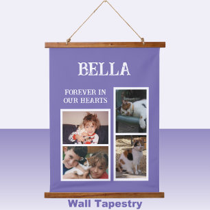 Pets memorial 4 photo forever purple white hanging tapestry