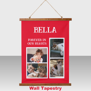 Pets memorial 4 photo forever red white hanging tapestry