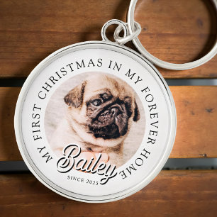 Pet's My First Christmas In Forever Home Modern Key Ring