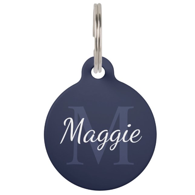 Pet's Name and Monogram Navy Blue Pet Tag (Front)