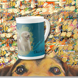 pets name elegant typography & photo bone china mug
