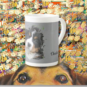 pets name elegant typography & photo bone china mug