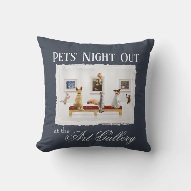 Pets' Night Out at the Art Gallery Cushion (Front)