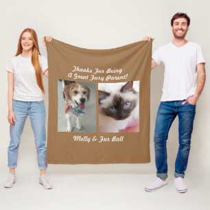 Pet's or Family Photos, Message & Names, Lt Brown Fleece Blanket