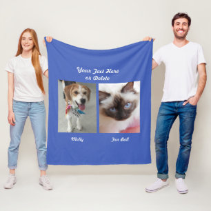 Pet's or Kid's Photos, Message & Names, Blue Fleece Blanket