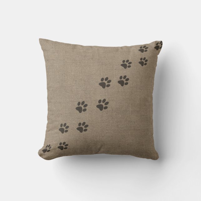 Pets Pawprints on Burlap Effect Design Cushion (Front)
