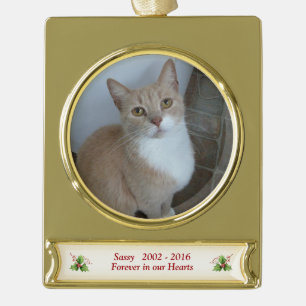 Pets Photo Name Dates Memorial  Gold Plated Banner Ornament