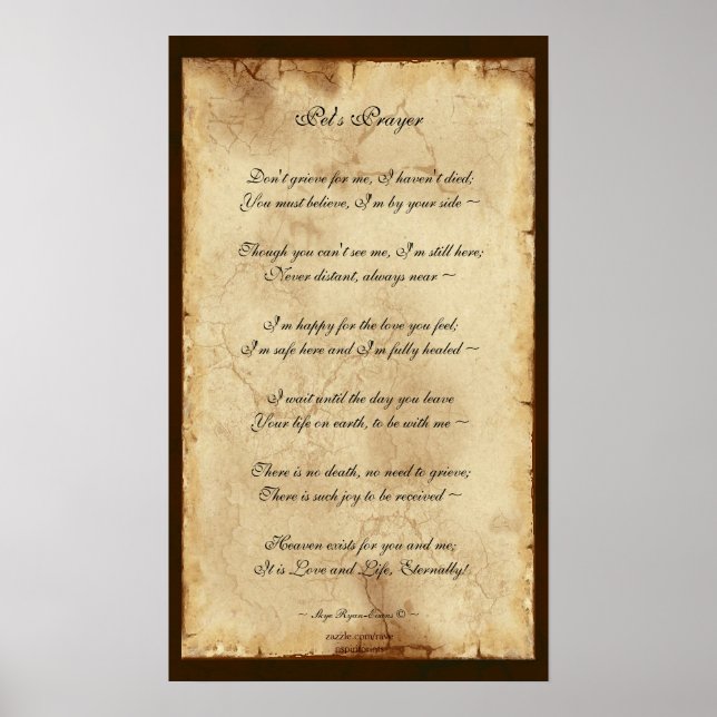 "Pet's Prayer" Memorial Poem Parchment Poster (Front)