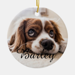 Pet's Simple Elegant Dog Name and Photo Christmas Ceramic Tree Decoration