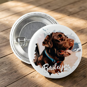 Pet's Simple Modern Cool Typography Name and Photo 3 Cm Round Badge