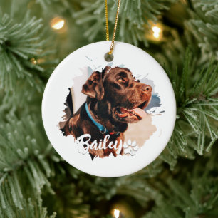 Pet's Simple Modern Cool Typography Name and Photo Ceramic Tree Decoration