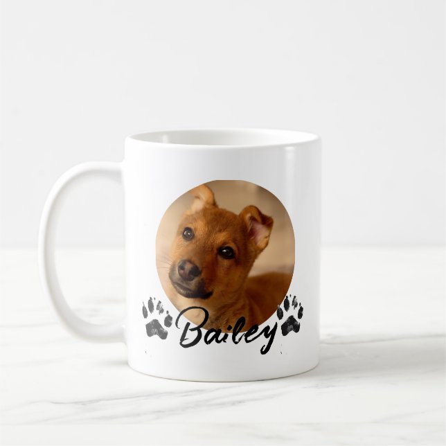 Pet's Simple Modern Cool Typography Name and Photo Coffee Mug (Left)