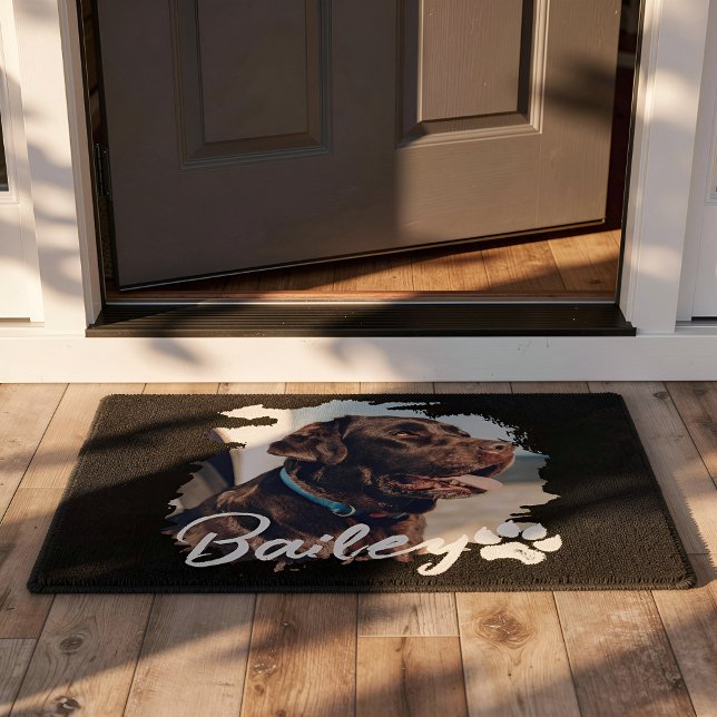Pet's Simple Modern Cool Typography Name and Photo Doormat (Creator Uploaded)
