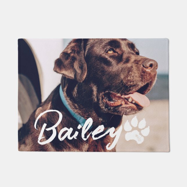 Pet's Simple Modern Cool Typography Name and Photo Doormat (Front)