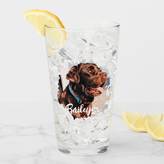 Pet's Simple Modern Cool Typography Name and Photo Glass (Front Ice)