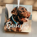 Pet's Simple Modern Cool Typography Name and Photo Glass Tree Decoration<br><div class="desc">This simple and modern design is composed of modern simple playful script typography. Add custom pet photo.</div>