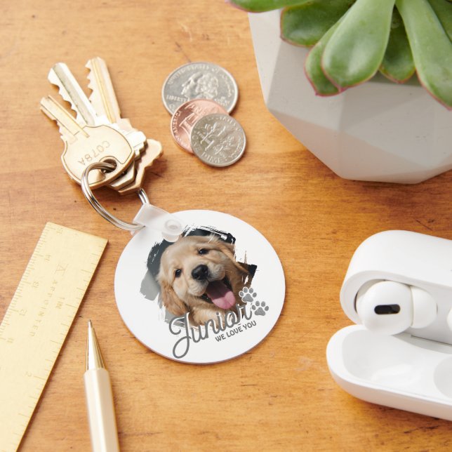 Pet's Simple Modern Cool Typography Name and Photo Key Ring (Desk)