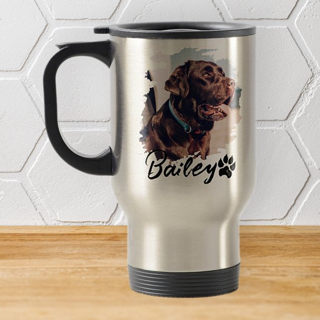 Pet's Simple Modern Cool Typography Name and Photo Travel Mug (Creator Uploaded)