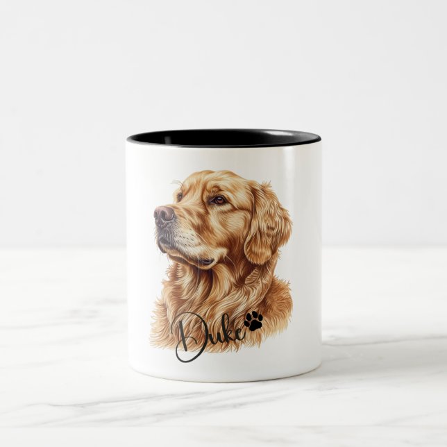 Pet's Simple Modern Cool Typography Name and Photo Two-Tone Coffee Mug (Center)
