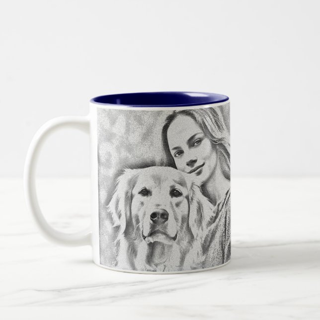 Pet's Simple Modern Cool Typography Name and Photo Two-Tone Coffee Mug (Left)
