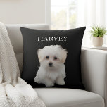 Pet's Simple Modern Elegant Chic Name and Photo Cushion<br><div class="desc">Showcase your beloved furry friend with our adorable personalized pet photo and name throw pillow! This chic black pillow features a charming image of a white puppy, ready for you to customize with your own dog's photo and name. It's the perfect way to add a personal touch to your home...</div>