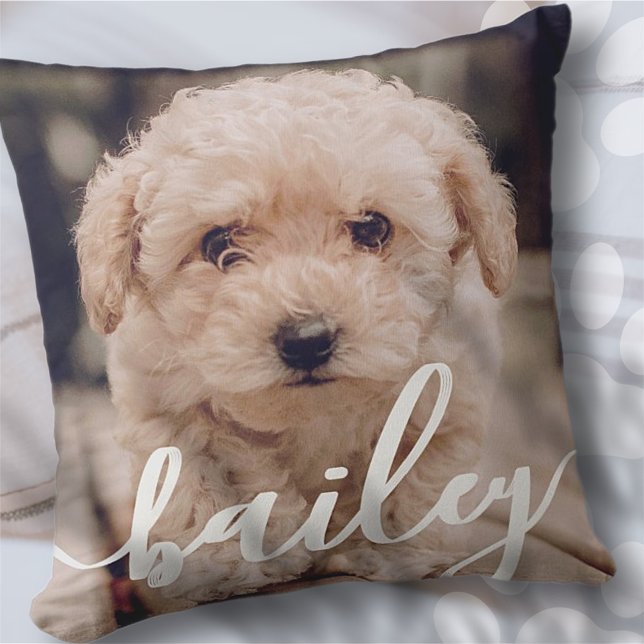 Pet's Simple Modern Elegant Chic Name and Photo Cushion (Creator Uploaded)