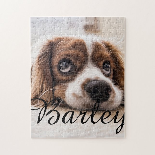 Pet's Simple Modern Elegant Chic Name and Photo  Jigsaw Puzzle (Vertical)