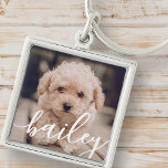Pet's Simple Modern Elegant Chic Name and Photo Key Ring<br><div class="desc">This simple and modern design is composed of sans serif typography. Add custom pet photo.</div>