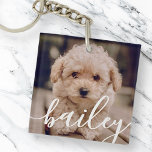 Pet's Simple Modern Elegant Chic Name and Photo Key Ring<br><div class="desc">This simple and modern design is composed of sans serif typography. Add custom pet photo.</div>