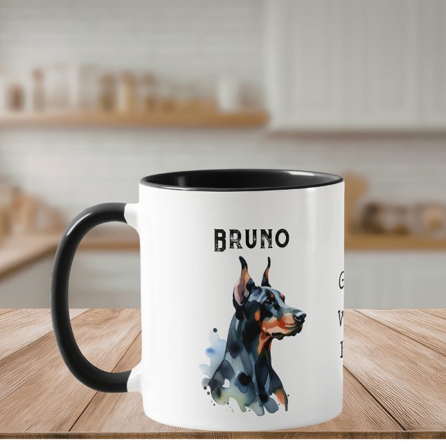 Pets Simple Watercolor Doberman Black Personalise Mug (Personalize this Design)