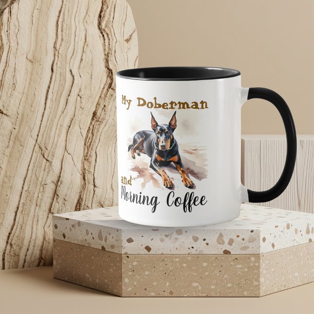  Pets Watercolor Blacks/Brown Doberman Personalise Mug (personalize this watercolor design)