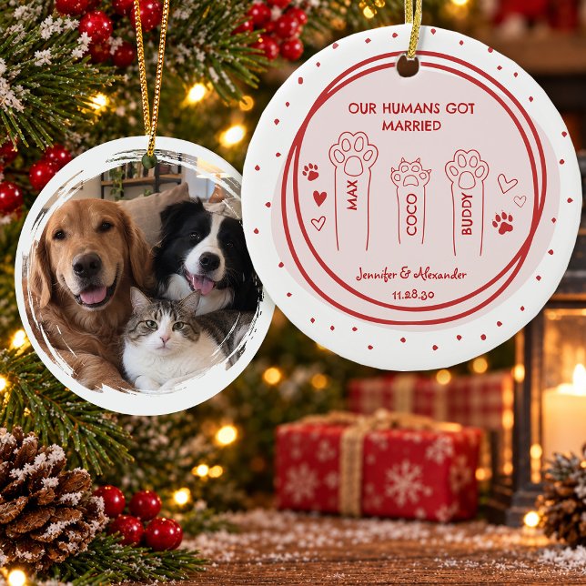 Pets Wedding Photo Double Sided Ceramic Tree Decoration (Creator Uploaded)