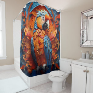 Pets & Wild Animal Portraits on a blue and red Shower Curtain