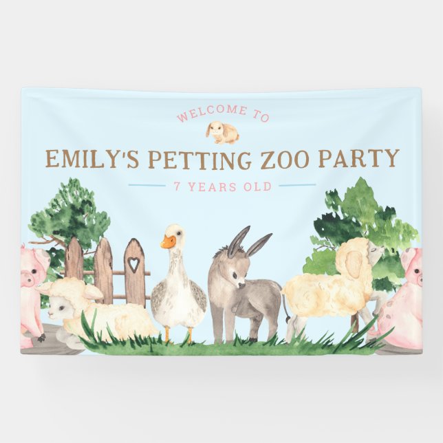 Petting Zoo Farm Animal Birthday Party Banner (Horizontal)