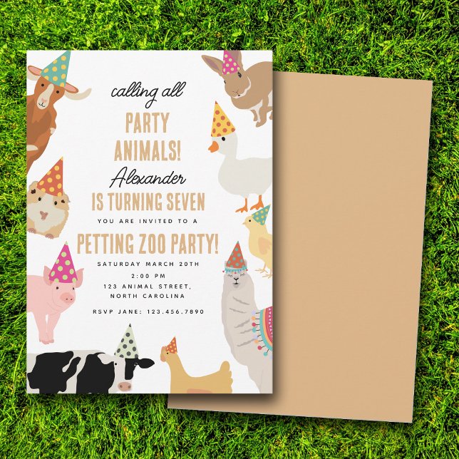 Petting Zoo Party Animals Barnyard Birthday Girl Invitation (Petting Zoo Party Animals Barnyard Birthday Kids Invitation)
