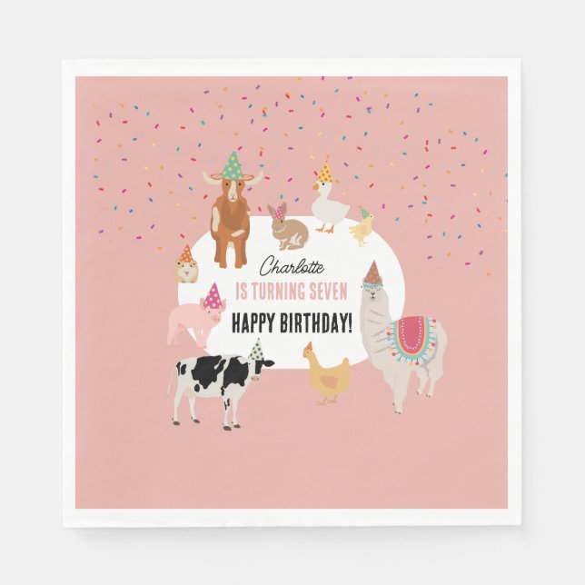 Petting Zoo Party Animals Barnyard Birthday Girl Napkin (Front)