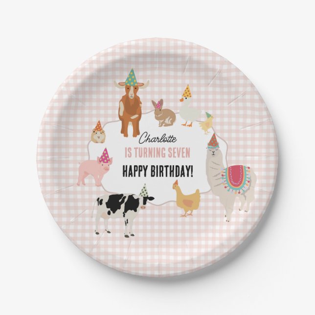 Petting Zoo Party Animals Barnyard Birthday Girl Paper Plate (Front)