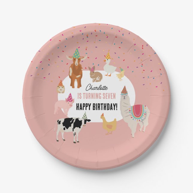 Petting Zoo Party Animals Barnyard Birthday Girl Paper Plate (Front)