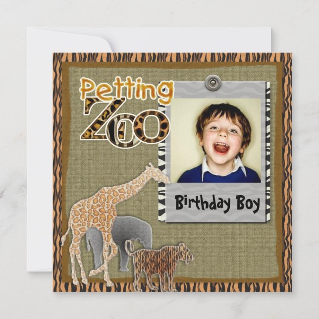 Petting Zoo wild safari Birthday Photo Invitation (Front)
